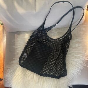 MANGO MNG Black Mesh Market Bag Tote